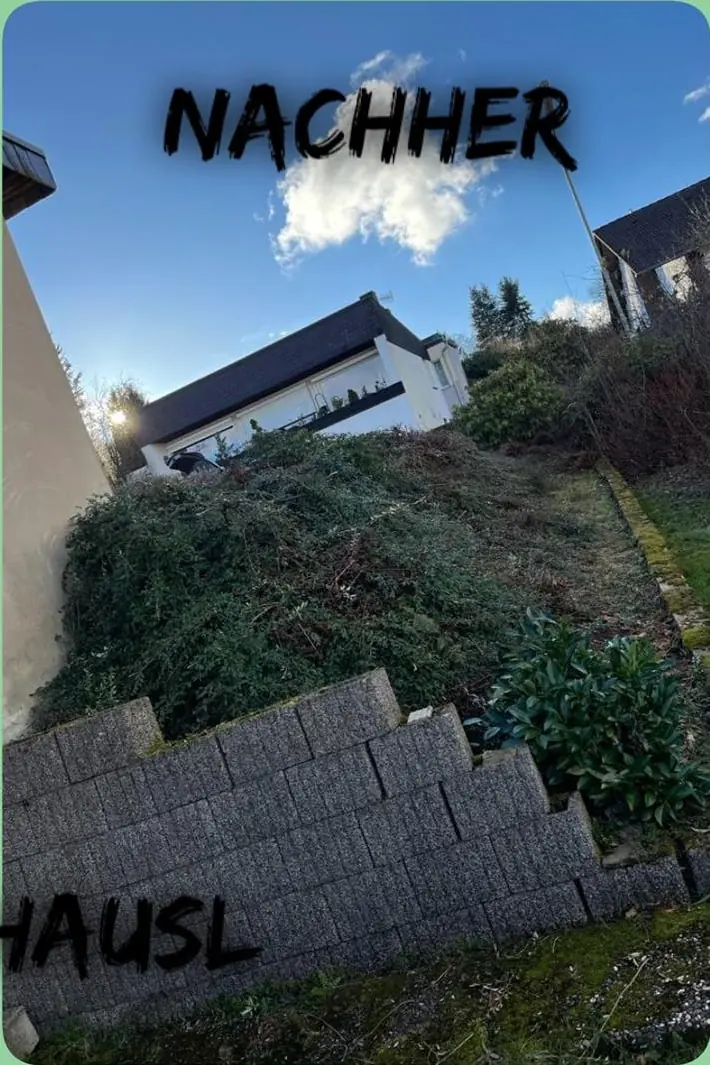 Nachher: Böschung am Haus zurückgeschnitten